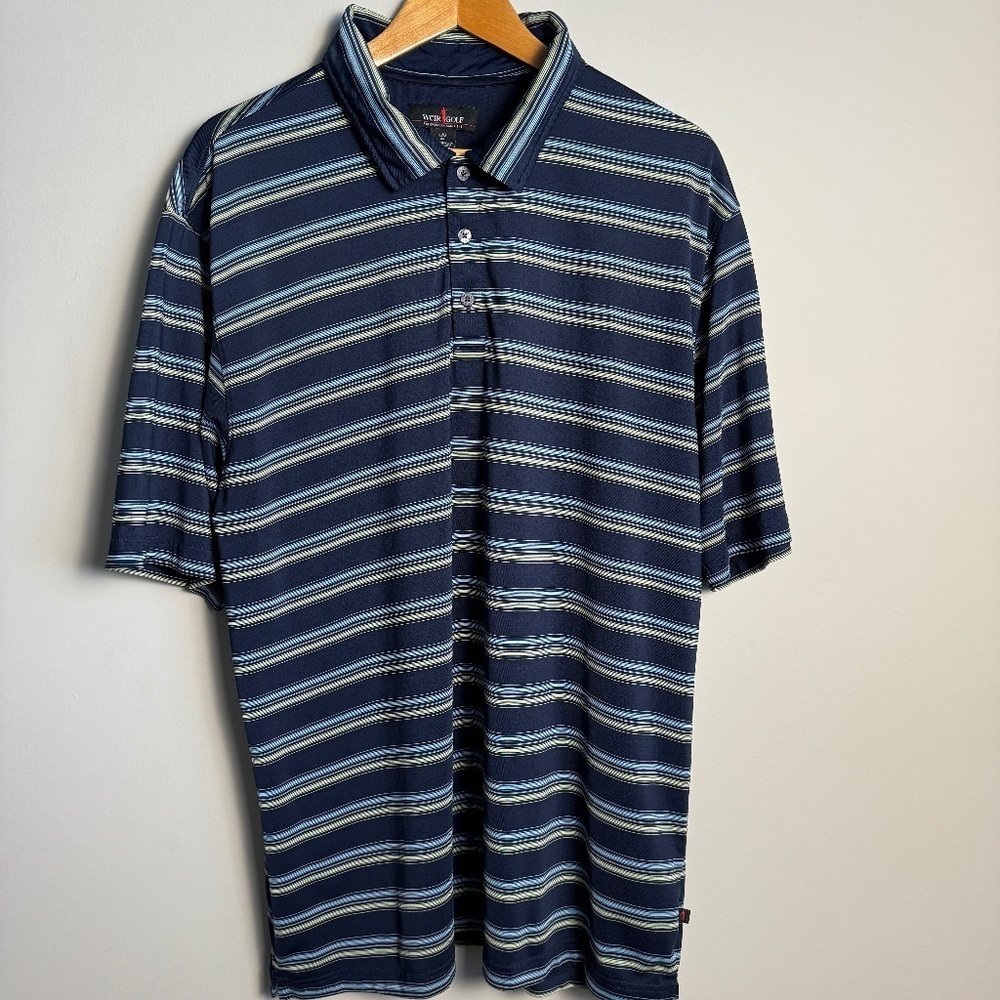 Weir Golf Men's Navy Blue Stripe Short Sleeve Polo Golf Shirt Size Large (44)‎